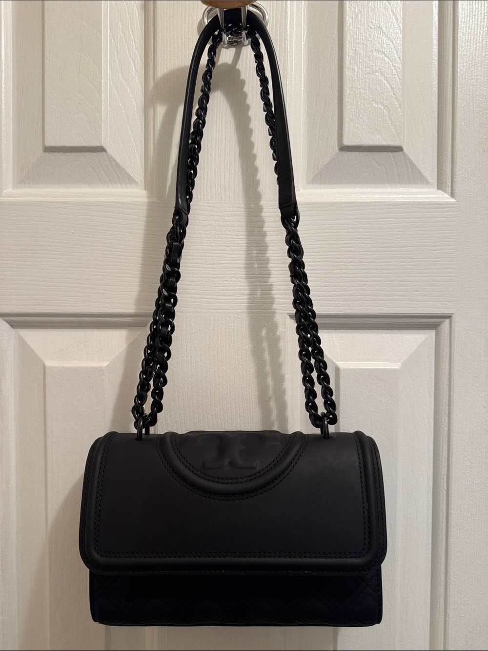 Tory Burch Small Fleming Matte Black Chain convertible Bag